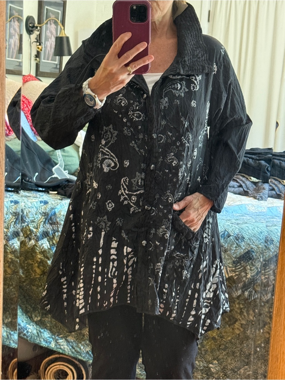 Black Printed Button-Front Women's Jacket NWT - Lightweight Layer